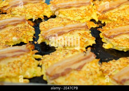 Okonomiyaki  in a Street Market Stock Photo