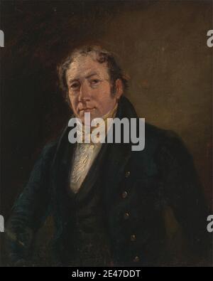 unknown artist, nineteenth century, A Man Called Thomas Bewick (?), ca. 1820. Oil on board.   ascot , background , buttons , coat , cravat , man , portrait. Bewick, Thomas Stock Photo