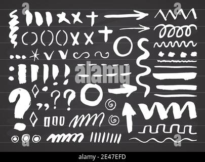 Arrows, dividers and borders, elements hand drawn set vector illustration on chalkboard background Stock Vector