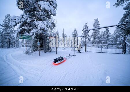 Ski touring in Pallas-Yllästunturi National Park, Enontekiö, Lapland, Finland Stock Photo
