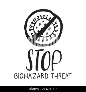 Biohazard threat lettering Hand Drawn icon. Vector illustration ...