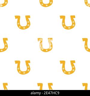 Horseshoe Seamless Pattern, Hand Drawn doodle background. Vector illustration. Stock Vector