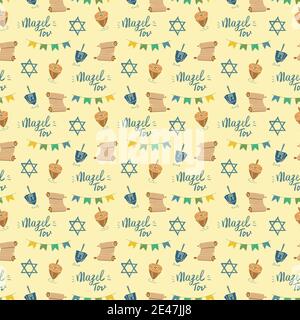 Mazel tov seamless pattern, Jewish holiday hand drawn items, vector illustration. Stock Vector