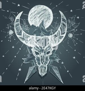Graphics chalk drawing skull bull christmas Stock Vector
