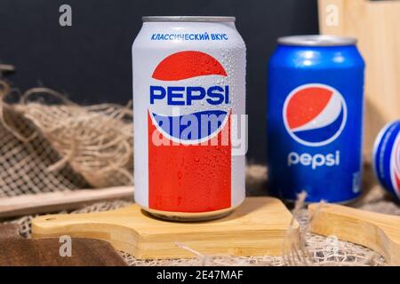 Tyumen, Russia-November 01, 2020: Pepsi is a carbonated soft drink, produced and manufactured by PepsiCo. Stock Photo