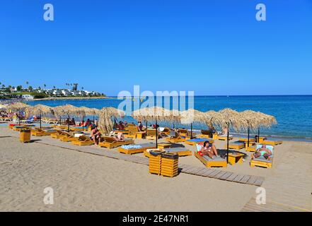 Kalami Bay Rhodes RHODES, GREECE - Apr 02, 2020: Anthony Quinn beach on the island of ...
