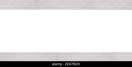 white banner with copy space on a white brick wall background.