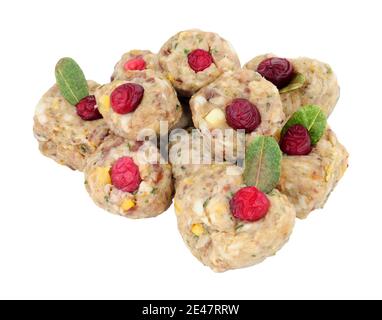 Group of raw pork meat stuffing balls with cranberries isolated on a white background Stock Photo