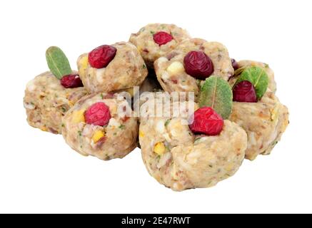 Group of raw pork meat stuffing balls with cranberries isolated on a white background Stock Photo