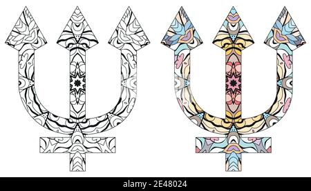Neptune sign, astrology concept art for coloring. Tattoo design. Horoscope signs, magic symbols, icons. Astrology concept for occult design. Stock Vector