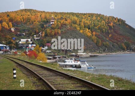 View of Port-Baikal settlement. Irkutsk oblast. Russian Stock Photo