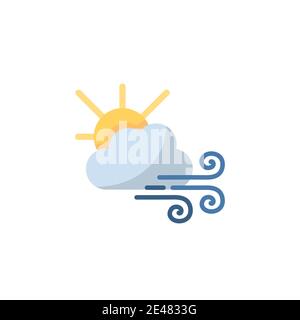 Strong wind, sun and cloud. Flat color icon. Isolated weather vector illustration Stock Vector