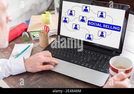 Social selling concept shown on a laptop screen Stock Photo