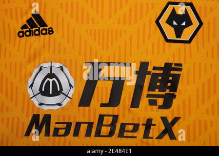 Close up of Wolverhampton Wanderers FC kit 2020/21 Stock Photo