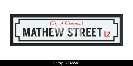 Vector illustration of the Mathew Street City of Liverpool road sign Stock Vector