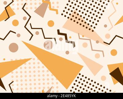 Seamless pattern with geometric shapes in the style of the 80s. Trendy retro background for printing on paper, advertising materials and fabric. Vecto Stock Vector