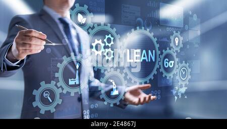 Lean manufacturing six sigma quality control concept on virtual screen Stock Photo