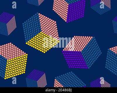 Geometric shapes from dots. Abstract seamless pattern in pop art style. Background for printing on paper, advertising materials and fabric. Vector ill Stock Vector