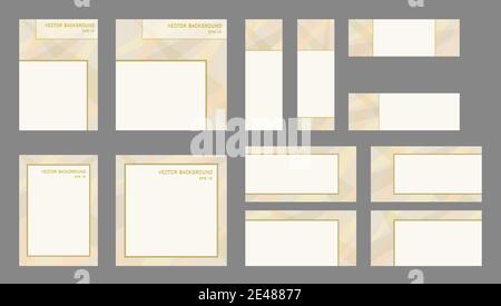 Set of layouts in beige hues. Covers A4, square templates, 8 banners with text place. Flat geometric pattern. Vector abstract background. EPS10 Stock Vector