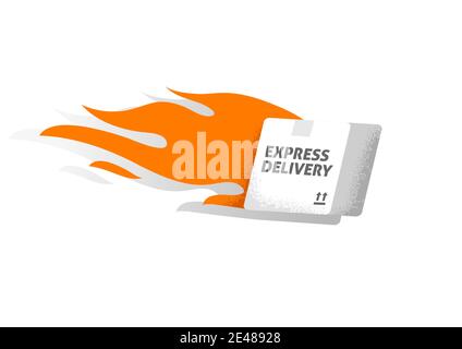 Express and Fast Delivery concept. Box on fire. Stock Vector