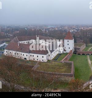 Aerial photo of Sarvar, Nadasdy castle in winter Stock Photo