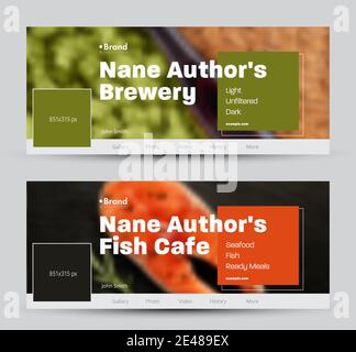 set of banners of standard size for social networks. Templates for advertising food and drinks. Vector illustration Stock Vector