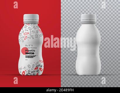 Vector realistic mockup of white plastic curly bottle for drinks. Universal for different volumes m milliliters. Template for the presentation of pack Stock Vector