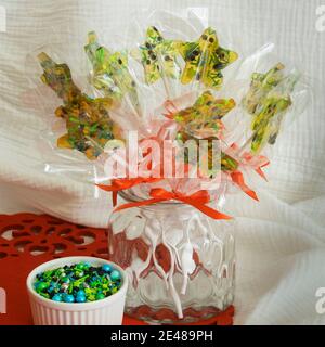 View of lollipops at table. Stock Photo
