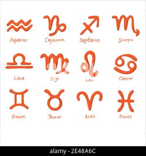 free hand red astrological signs with shadow illustration vector isolated on white background. You can change the original color. The color of highlig Stock Vector