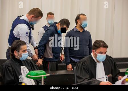 The accused (C) pictured during the first day of the assizes trial of Iranian Said Subhan Khawri (21) before the Assizes Court of East-Flanders in Gen Stock Photo