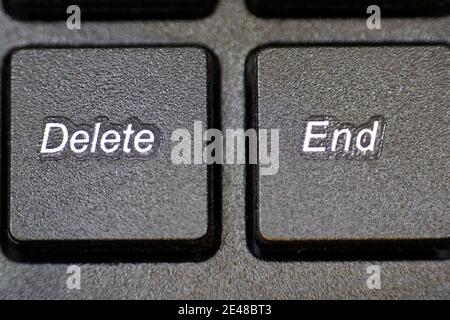 Macro Close up of the Delete and End Keys on a Desktop Computer Keyboard Stock Photo