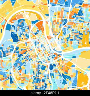 Color art map of  Nashville, Tennessee, UnitedStates in blues and oranges. The color gradations in Nashville   map follow a random pattern. Stock Vector