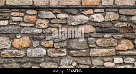Detail of stone wall constructed from various rocks including granite and Precambrian gneiss, Belmullet, County Mayo, Ireland Stock Photo