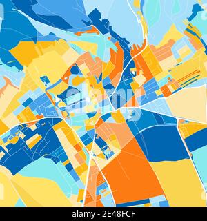 Color art map of  Eisenstadt, Burgenland, Austria iin blues and oranges. The color gradations in Eisenstadt   map follow a random pattern. Stock Vector
