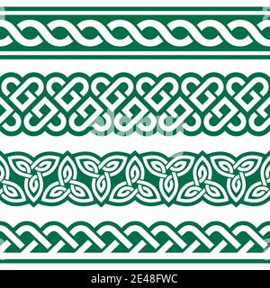 Irish Celtic vector seamless vector braided design set with hearts and knots, perfect for greeting cards, St Patrick's Day celebration Stock Vector