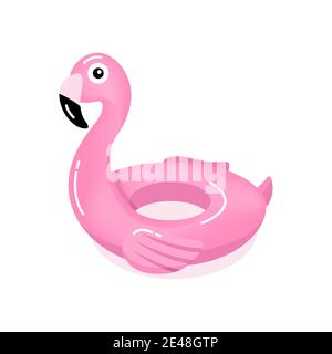 Pink flamingo inflatable ring. Flamingo swim tube isolated on white background. Stock Vector