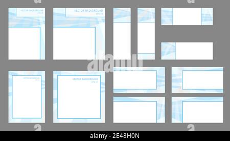 Set of layouts for promotion materials. Covers A4, square templates, 8 banners. Blue abstract geometric pattern. Corporate identity. Vector EPS10 Stock Vector