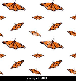 Seamless repeating pattern with butterflies. Background with butterflies of different sizes for design. Stock Vector