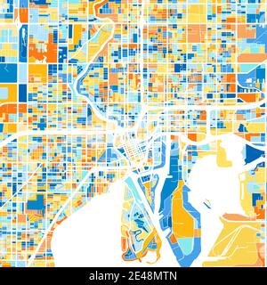 Color art map of  Tampa, Florida, UnitedStates in blues and oranges. The color gradations in Tampa   map follow a random pattern. Stock Vector