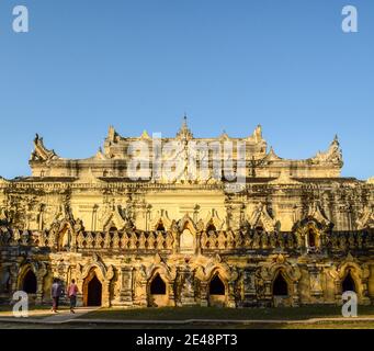 Inwa, Mandalay, Myanmar - Facade of Maha Aungmye Bonzan Monastery, popularly known as Me Nu Ok Kyaung. Stock Photo