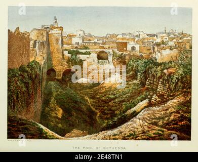 the Pool of Bethesda, Jerusalem from the book Scenes in the East : consisting of twelve coloured photographic views of places mentioned in the Bible, with descriptive letter-press. By Tristram, H. B. (Henry Baker), 1822-1906; Published by the Society for Promoting Christian Knowledge (Great Britain) in London in 1872 Stock Photo