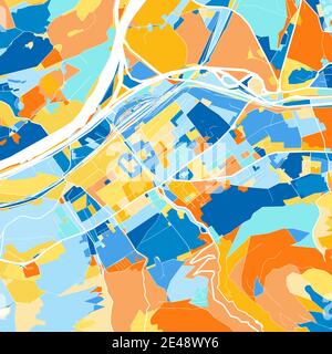 Color art map of  Worgl, Tyrol, Austria iin blues and oranges. The color gradations in Worgl   map follow a random pattern. Stock Vector