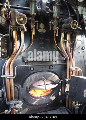the footplate or cab of world famous steam locomotive Flying Scotsman Stock Photo