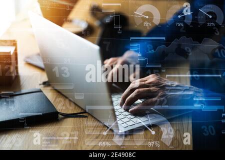 Gantt Time Sheet Agenda Planning Using Laptop Stock Photo