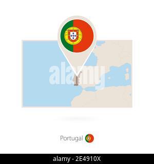 Rectangular map of Portugal with pin icon of Portugal Stock Vector