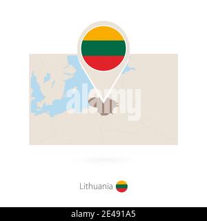 Rectangular map of Lithuania with pin icon of Lithuania Stock Vector