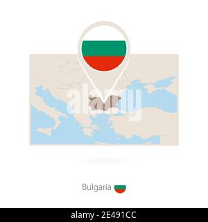 Rectangular map of Bulgaria with pin icon of Bulgaria Stock Vector
