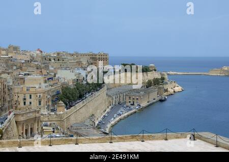 The view of Grand Harbor of La Valletta, Malta from the Saluting Battery, Upper Barrakka Gardens Stock Photo