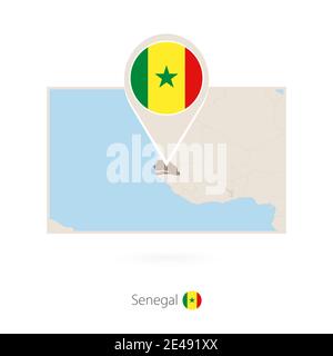 Rectangular map of Senegal with pin icon of Senegal Stock Vector