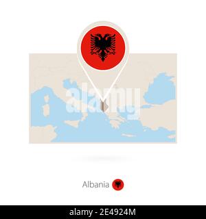 Rectangular map of Albania with pin icon of Albania Stock Vector